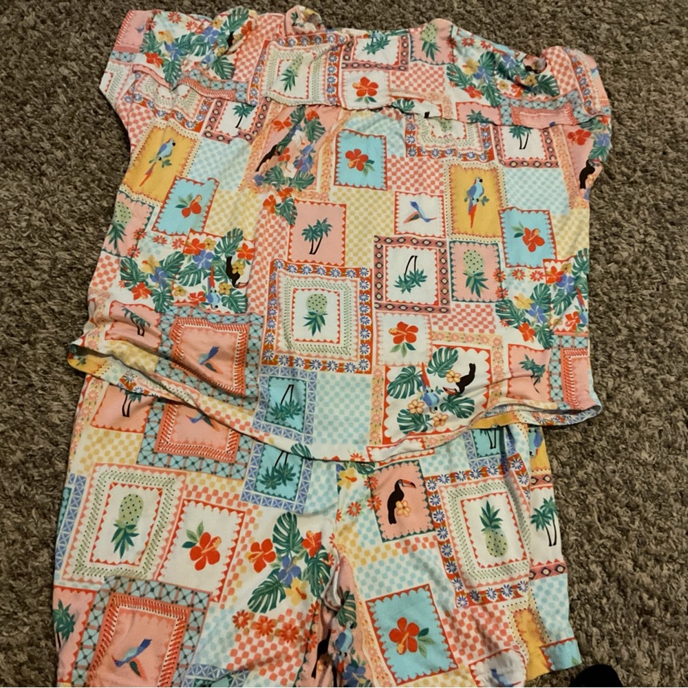 Tropical Patchwork Print Two-Piece Lounge Set - Multicolor XL - Picture 5 of 5